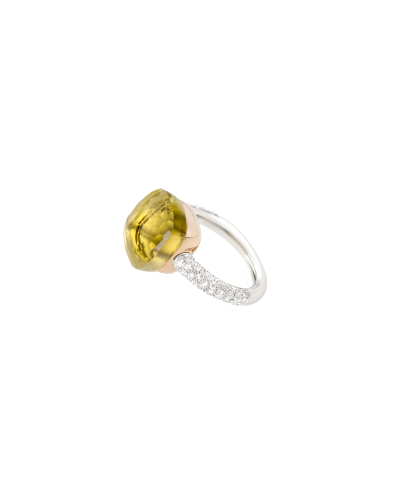Pomellato Maxi-size Ring Rose Gold 18kt, White Gold 18kt, Lemon Quartz, Diamond (watches)